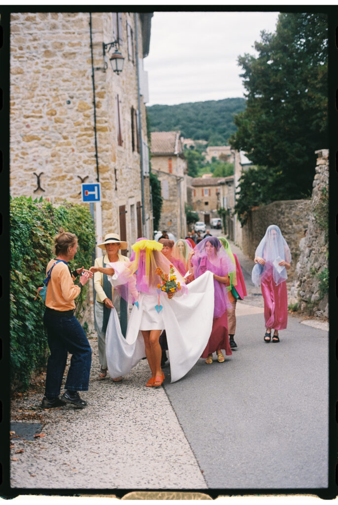 Bride and her maids going to the church