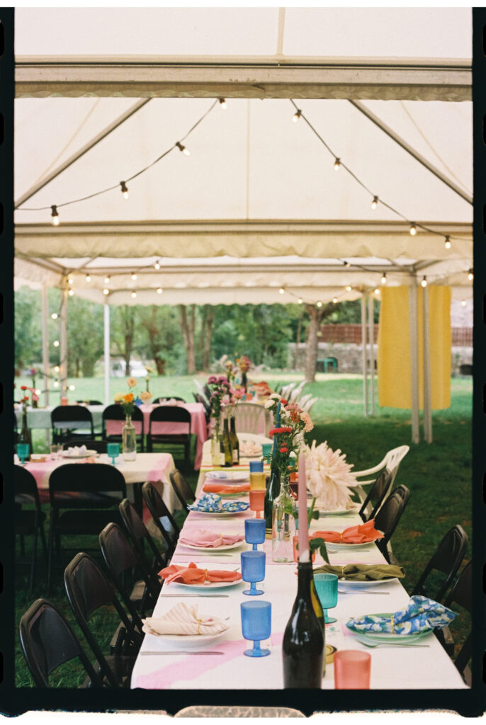 Colorful Wedding Table Settings shot on Film